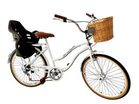 Bicicleta Aro 26 Retrô Vintage Com Cadeirinha Branco