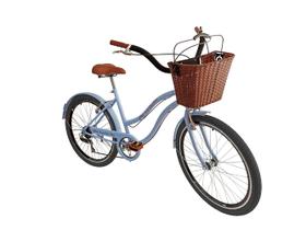 Bicicleta aro 26 retrô vintage com cesta vime plast. 6v Azul