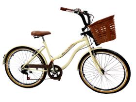 Bicicleta Aro 26 Retro Vintage Com Cestinha reforçada bege Bicicleta Aro 26 Retro Vintage Com Cestinha reforçada bege