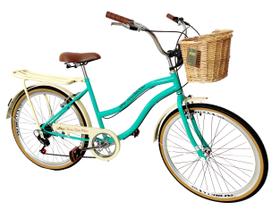 Bicicleta Aro 26 Retrô Vintage Feminina Cesta Verde Água Bicicleta Aro 26 Retrô Vintage Feminina Cesta Verde Água