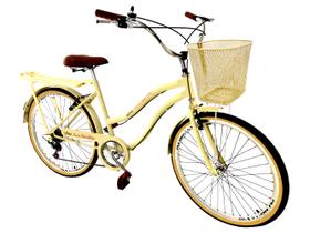 Bicicleta Aro 26 Retrô Vintage urbana 6 marchas Cesta Bege