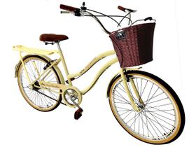 Bicicleta Aro 26 urbana cesta vime s/ marchas bagageiro bege
