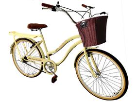 Bicicleta Aro 26 urbana cesta vime s/ marchas bagageiro bege