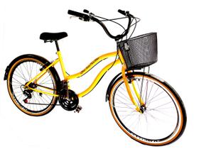 Bicicleta Aro 26 urbana com 18 marchas cesta Amarelo