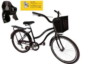 Bicicleta aro 26 urbana com cadeirinha cesta forte 6v Preto