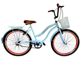 Bicicleta aro 26 urbana retrô com cestinha sem marchas azul