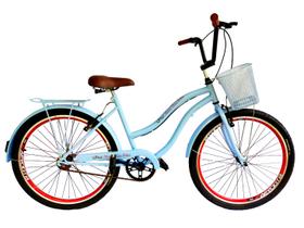 Bicicleta aro 26 urbana retrô com cestinha sem marchas azul - Maria Clara Bikes