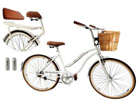 Bicicleta Aro 26 urbano s/ marchas Assento pedaleiras branco