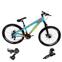 Bicicleta Aro 26 Vikingx Aluminio Tuff 25 Mtb 24v Cambio Shimano Dianteiro Traseiro Freio Disco Pneu Balão Preto