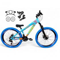 Bicicleta Aro 26 Vikingx Azul Laranja Tuff X25 Freeride Câmbios Shimano 21v Freio Hidraulico Aros Vmaxx Pneu Flame Azul