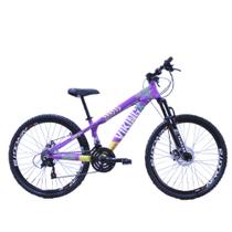 Bicicleta aro 26 Vikingx Lilás/Amarelo 21V Câmbios Importados Aero com Capacete Bicicleta aro 26 Vikingx Lilás/Amarelo 21V Câmbios Importados Aero com Capacete