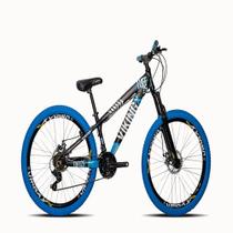 Bicicleta aro 26 Vikingx Preto Azul 21v Câmbios Importados Aro Vmaxx com Pneu Azul