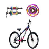 Bicicleta aro 26 Vikingx Preto Rosa 1x7v Cubo e Roda Livre Camaleão Bicicleta aro 26 Vikingx Preto Rosa 1x7v Cubo e Roda Livre Camaleão