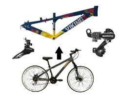 Bicicleta Aro 26 Vikingx Tuff 21v Alumínio Câmbio Shimano Freio a Disco Aros Vmaxx Brancos - Azul/Amarelo Bicicleta Aro 26 Vikingx Tuff 21v Alumínio Câmbio Shimano Freio a Disco Aros Vmaxx Brancos - Azul/Amarelo
