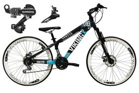 Bicicleta Aro 26 Vikingx Tuff 21v Alumínio Câmbio Shimano Freio a Disco Aros Vmaxx Brancos - Preto/Azul