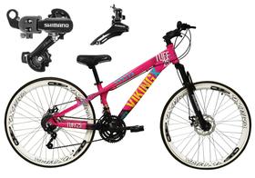 Bicicleta Aro 26 Vikingx Tuff 21v Alumínio Câmbio Shimano Freio a Disco Aros Vmaxx Brancos - Rosa/Azul