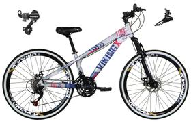 Bicicleta Aro 26 Vikingx Tuff 21v Alumínio Câmbio Shimano Freio a Disco Aros Vmaxx Pretos - Prata/Azul Bicicleta Aro 26 Vikingx Tuff 21v Alumínio Câmbio Shimano Freio a Disco Aros Vmaxx Pretos - Prata/Azul