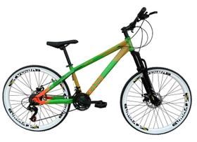 Bicicleta Aro 26 Vikingx Tuff 21v Alumínio Câmbios Shimano Freio a Disco Hidráulicos Aros Vmaxx Brancos - Verde X35