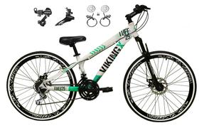 Bicicleta Aro 26 Vikingx Tuff 21v Alumínio Câmbios Shimano Freio a Disco Hidráulicos Aros Vmaxx Pretos - Branco/Verde