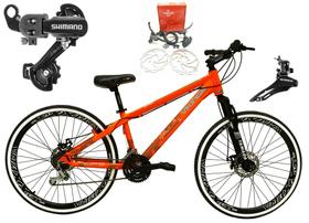 Bicicleta Aro 26 Vikingx Tuff 21v Alumínio Câmbios Shimano Freio a Disco Hidráulicos Aros Vmaxx Pretos - Laranja