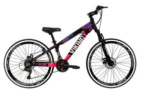 Bicicleta Aro 26 Vikingx Tuff 21v Alumínio Freio a Disco Aros Vmaxx Pretos - Preto/Rosa Bicicleta Aro 26 Vikingx Tuff 21v Alumínio Freio a Disco Aros Vmaxx Pretos - Preto/Rosa