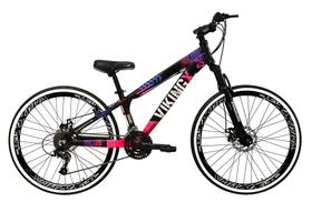 Bicicleta Aro 26 Vikingx Tuff 21v Alumínio Freio a Disco Aros Vmaxx Pretos - Preto/Rosa