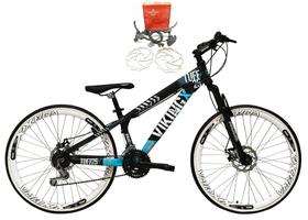 Bicicleta Aro 26 Vikingx Tuff 21v Alumínio Freio Hidráulico a Disco Aros Vmaxx Branco -Preto/Azul
