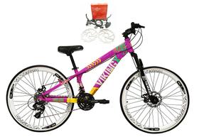 Bicicleta Aro 26 Vikingx Tuff 21v Alumínio Freio Hidráulico a Disco Aros Vmaxx Brancos - Roxo/Amarelo Bicicleta Aro 26 Vikingx Tuff 21v Alumínio Freio Hidráulico a Disco Aros Vmaxx Brancos - Roxo/Amarelo