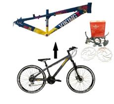 Bicicleta Aro 26 Vikingx Tuff 21v Alumínio Freio Hidráulico a Disco Aros Vmaxx Pretos - Azul/Amarelo Bicicleta Aro 26 Vikingx Tuff 21v Alumínio Freio Hidráulico a Disco Aros Vmaxx Pretos - Azul/Amarelo