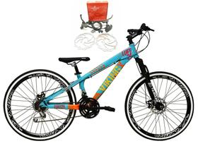 Bicicleta Aro 26 Vikingx Tuff 21v Alumínio Freio Hidráulico a Disco Aros Vmaxx Pretos - Azul/Laranja