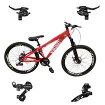 Bicicleta Aro 26 Vikingx Tuff 25 21v Cambios1 Trocadores Shimano Aluminio Freio Disco Mtb Freeride