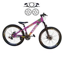 Bicicleta Aro 26 Vikingx Tuff 25 Aluminio 13,8 Aro Vmaxx 21 Velocidades Freio Hidraulico Pneu Balão Flame