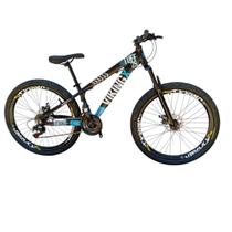 Bicicleta Aro 26 Vikingx Tuff 25 Aluminio 13,8 Aro Vmaxx 24 Velocidades Freio Disco Mecanico Pneu Balão Flame