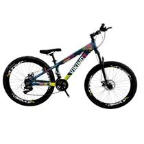 Bicicleta Aro 26 Vikingx Tuff 25 Aluminio 21 Velocidades Freio Disco Mecanico Pneu Balão Flame