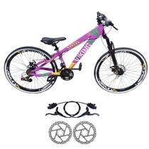 Bicicleta Aro 26 Vikingx Tuff 25 Aluminio 21 Velocidades Freio Hidraulico Pneu Slk Fino Faixa Branca