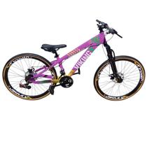 Bicicleta Aro 26 Vikingx Tuff 25 Aluminio 24 Velocidades Pneu Slk fino Faixa Amarelo