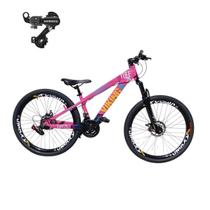 Bicicleta Aro 26 Vikingx Tuff 25 Cambio Traseiro Shimano 21 Velocidade Freio Disco Mecanico Velocidades Rodas Vmaxx 13.5 Pneu Balão Flame