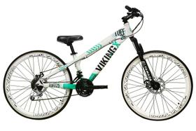 Bicicleta Aro 26 Vikingx Tuff Branca com Verde 21v Alumínio Freio a Disco Aros Vmaxx Brancos