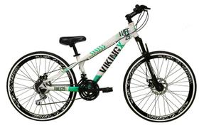 Bicicleta Aro 26 Vikingx Tuff Branca com Verde 21v Alumínio Freio a Disco Aros Vmaxx Pretos