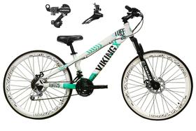 Bicicleta Aro 26 Vikingx Tuff Branco/Verde 21v Alumínio Câmbio Shimano Freio a Disco Aros Vmaxx Brancos