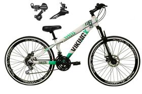 Bicicleta Aro 26 Vikingx Tuff Branco/Verde 21v Alumínio Câmbio Shimano Freio a Disco Aros Vmaxx Pretos