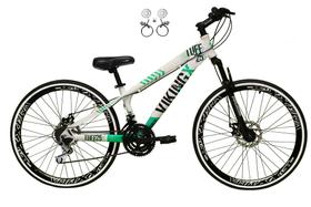 Bicicleta Aro 26 Vikingx Tuff Branco/Verde 21v Alumínio Freio Hidráulico a Disco Aros Vmaxx Pretos