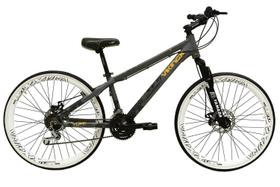 Bicicleta Aro 26 Vikingx Tuff Cinza 21v Alumínio Freio a Disco Aros Vmaxx Brancos