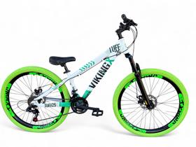 Bicicleta Aro 26 Vikingx Tuff Freeride Câmbios Shimano 21v Aros Vmaxx DH Freio a Disco Pneu Flame