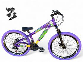 Bicicleta Aro 26 Vikingx Tuff Freeride Câmbios Shimano 21v Aros Vmaxx DH Freio a Disco Pneu Flame