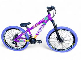 Bicicleta Aro 26 Vikingx Tuff Freeride Câmbios Shimano 21v Aros Vmaxx DH Freio a Disco Pneu Flame