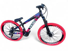 Bicicleta Aro 26 Vikingx Tuff Freeride Câmbios Shimano 21v Freio Hidráulico Roda Vmaxx DH Pneu Flame