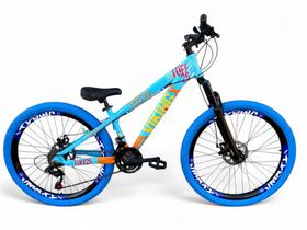 Bicicleta Aro 26 Vikingx Tuff Freeride Câmbios Shimano 21v Rodas Vmaxx DH Freio a Disco Pneu Flame