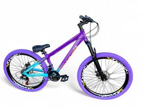 Bicicleta Aro 26 Vikingx Tuff Freeride Câmbios Shimano 21v Rodas Vmaxx DH Freio a Disco Pneu Flame