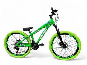 Bicicleta Aro 26 Vikingx Tuff Freeride Câmbios Shimano 21v Rodas Vmaxx DH Freio a Disco Pneu Flame